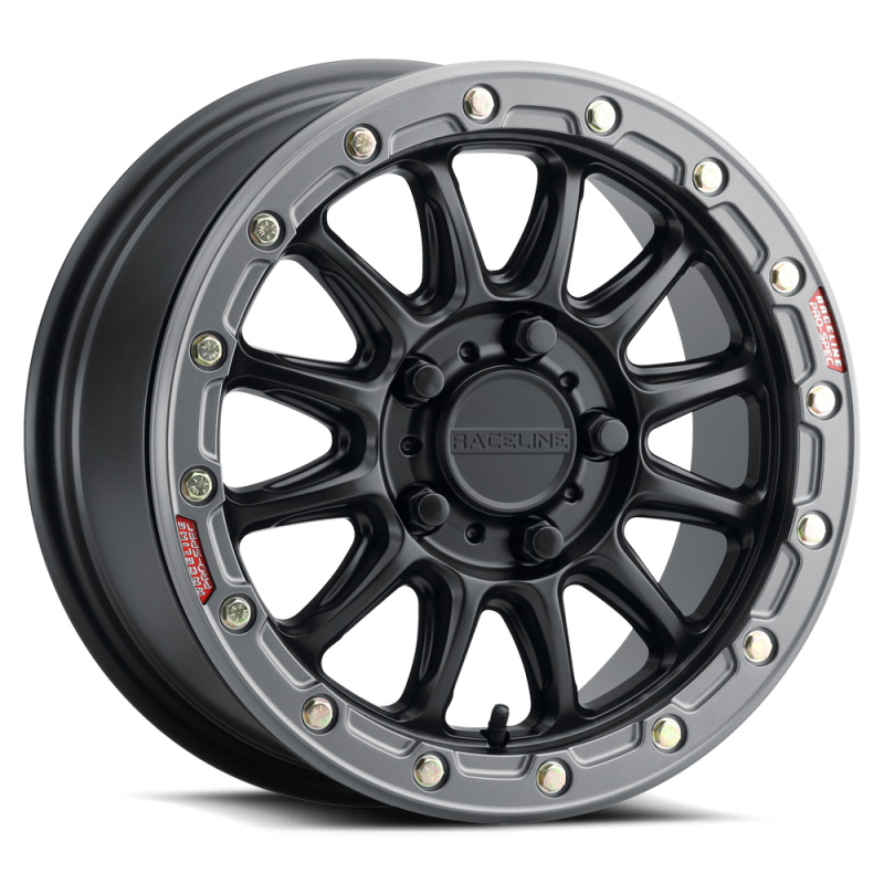 Raceline A14GR Alpha 15x7 inch Gunmetal Beadlock Wheel with Red Ring, 5x114.3 Bolt Pattern, +53mm Offset