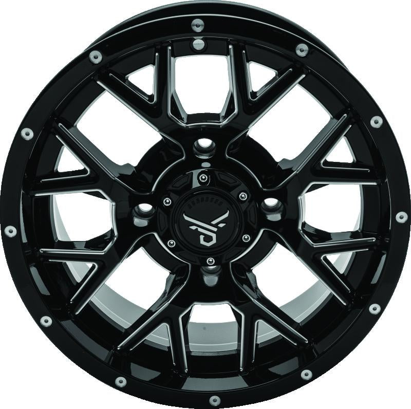 QuadBoss Barbwire 14x7 Wheel - 5+2 Offset, 4x137 Bolt Pattern, Black/Milled Finish
