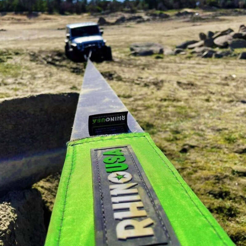 Rhino USA Recovery Tow Strap 4 Inch x 30 Feet – Heavy Duty Green Power Sports Tow Rope