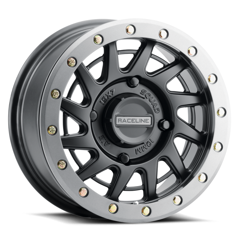 Raceline A12BG Squad 15x7 PowerSports Beadlock Wheel with Black Finish and Gunmetal Ring