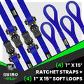 Rhino USA Medium Duty Ratchet Strap Tie-Down 4-Pack (Blue) – Heavy-Duty PowerSports Cargo Securement