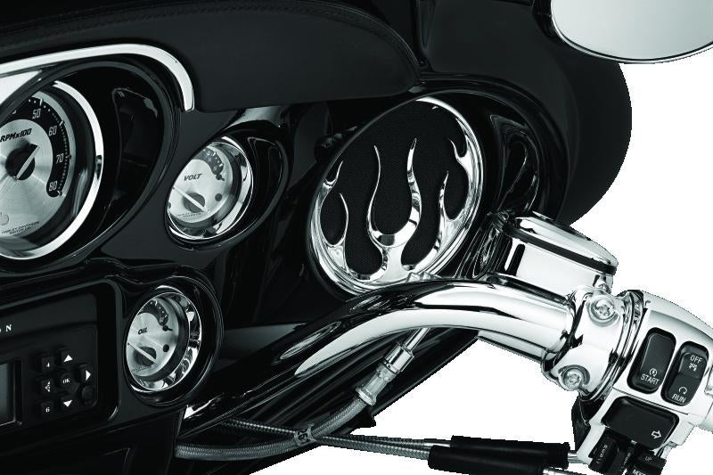 Kuryakyn Flame Speaker Grills Chrome for Harley-Davidson Touring Models Part 3788