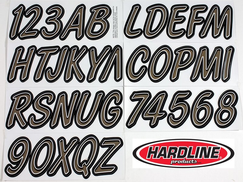Hardline Boat Lettering Registration Kit 3 in. - Titan Grey and Black