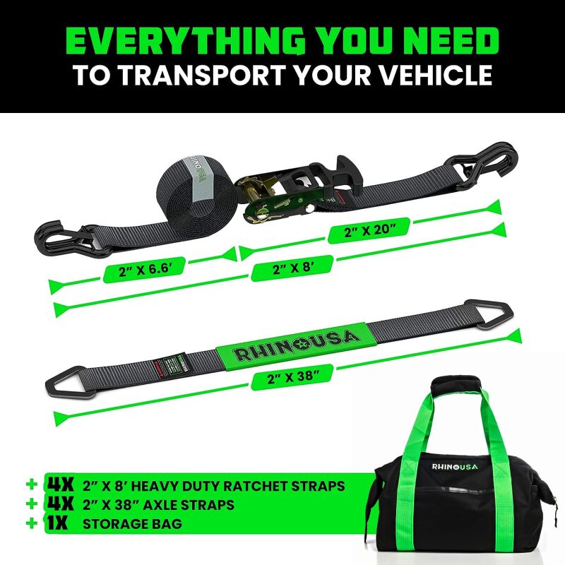 Rhino USA Heavy Duty Vehicle Tie Down Kit - Black, 2-Inch