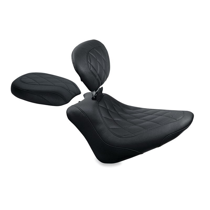 Mustang Motorcycle Slim/Slim S Wide Touring Solo Seat with Diamond Stitching for Harley Davidson FXS Blackline 2011-2013