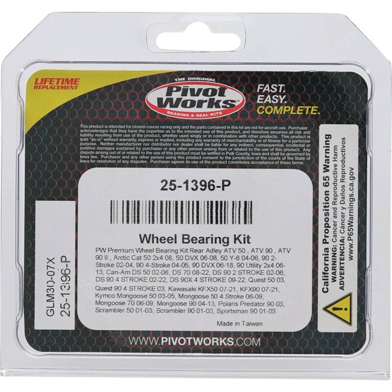 Pivot Works Premium Wheel Bearing Kit for Polaris and Kymco Vehicles - Part Number 25-1396-P