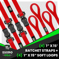 Rhino USA Medium Duty Ratchet Strap Tie-Down 4-Pack (Red) - Secure Your Loads with Confidence