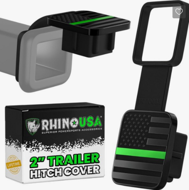 Rhino USA 2-Inch American Flag Hitch Cover in Black and Green, Model TO-HTCVRUSA-GRN