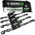 Rhino USA Retractable Ratchet Straps 4-Pack 1 Inch x 10 Feet, Gray – Heavy Duty Tie-Downs for Secure Cargo