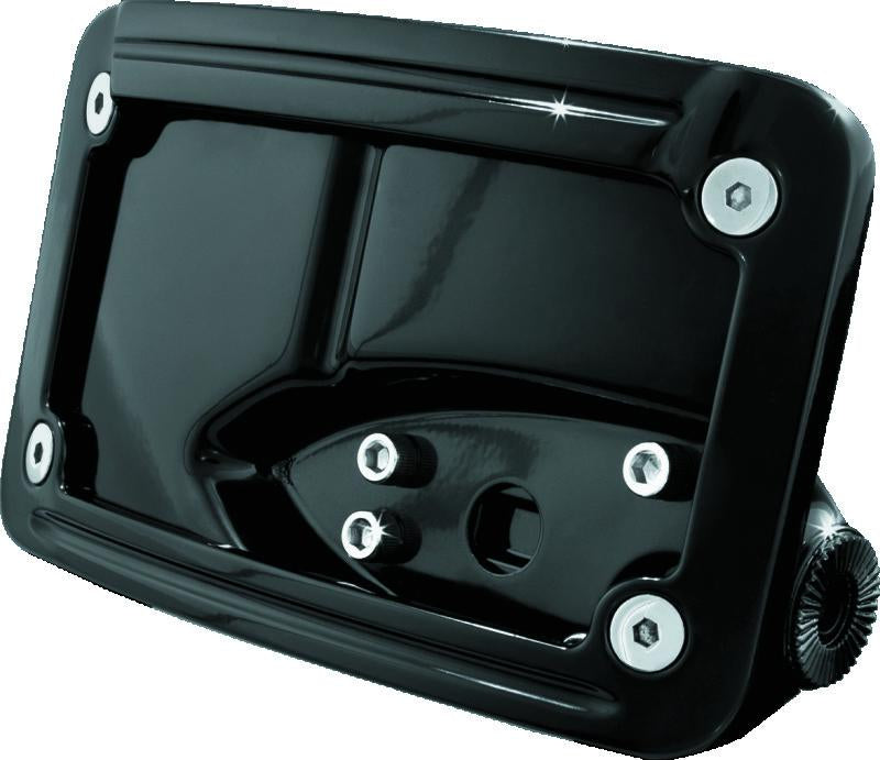 Kuryakyn Curved Horizontal Mount Side License Plate Holder for Motorcycles - Gloss Black Part #3125