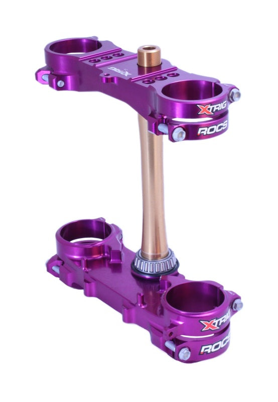 XTrig ROCS Tech Triple Clamp for Yamaha YZ 250 06+ – Purple, 25 mm Offset, M12 Bolts
