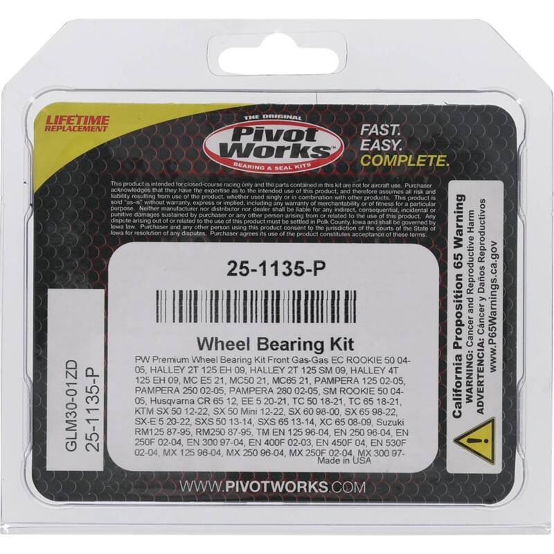 Pivot Works Premium Wheel Bearing Kit for Suzuki RM125 and RM250 (1987-1991)