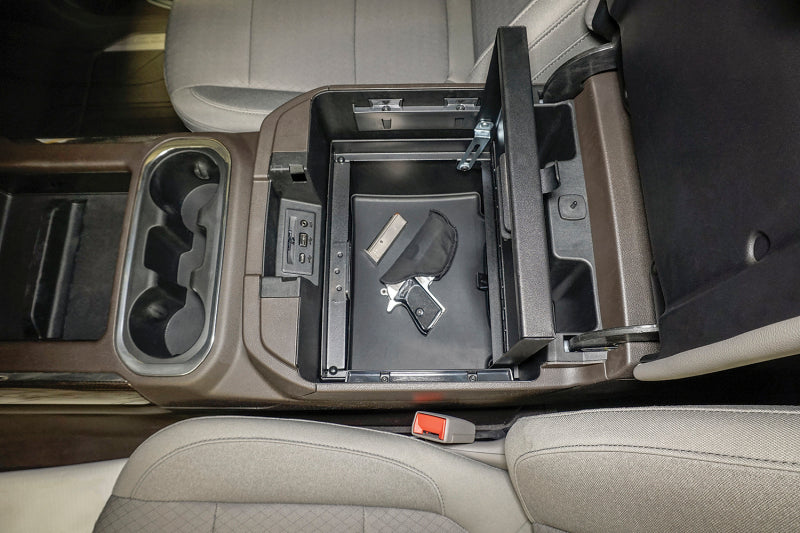 Tuffy Products Console Safe with Combo Lock for Chevrolet Silverado and GMC Sierra Flow-Thru Console (Black) - Part #356-01-A