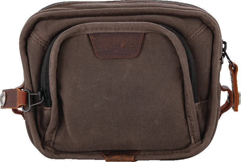 Burly Brand Handlebar Bag - Dark Oak | Versatile T-Bar Motorcycle Storage with Durable Waxed Cotton Canvas