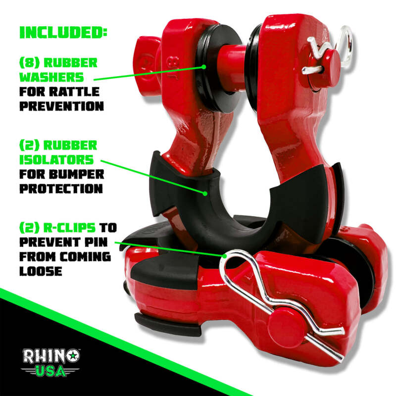 Rhino USA 8 Ton Super Shackle 2-Pack (Red) – Heavy-Duty Off-Road Recovery Shackles