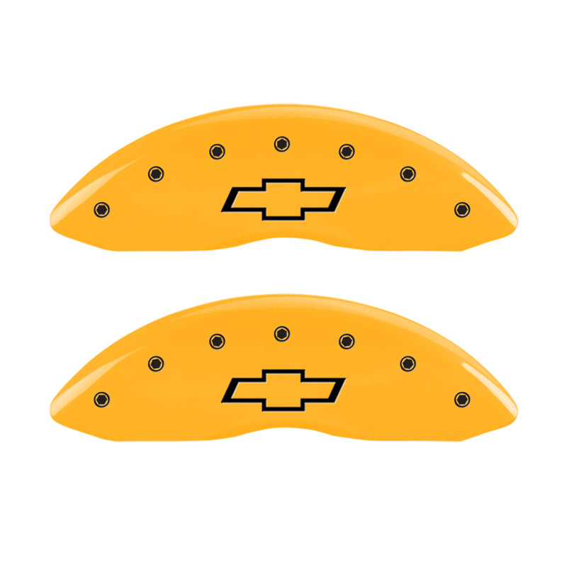 MGP 4 Caliper Covers for 2018-2019 Chevrolet Traverse with Yellow Finish and Black Engraving
