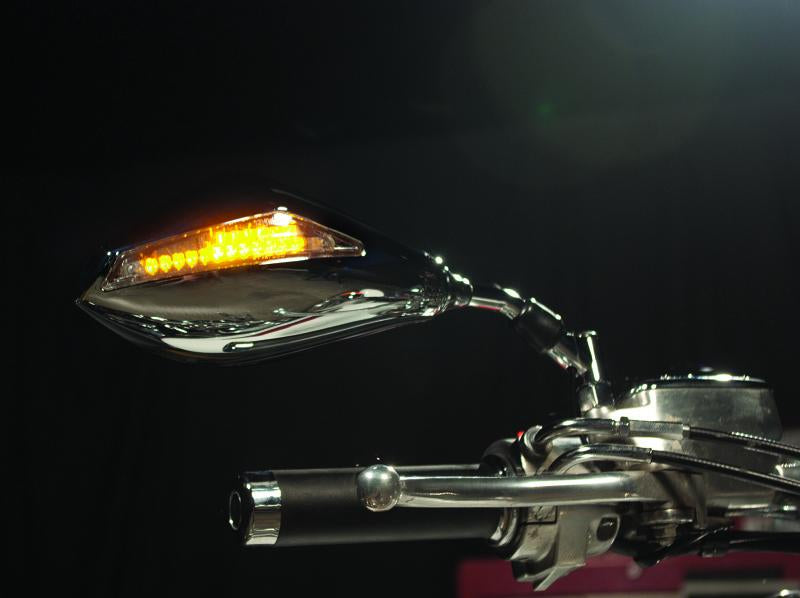 BikeMaster Universal Mirror with Integrated LED Turn Signals - Chrome, 10mm Mount - Pair