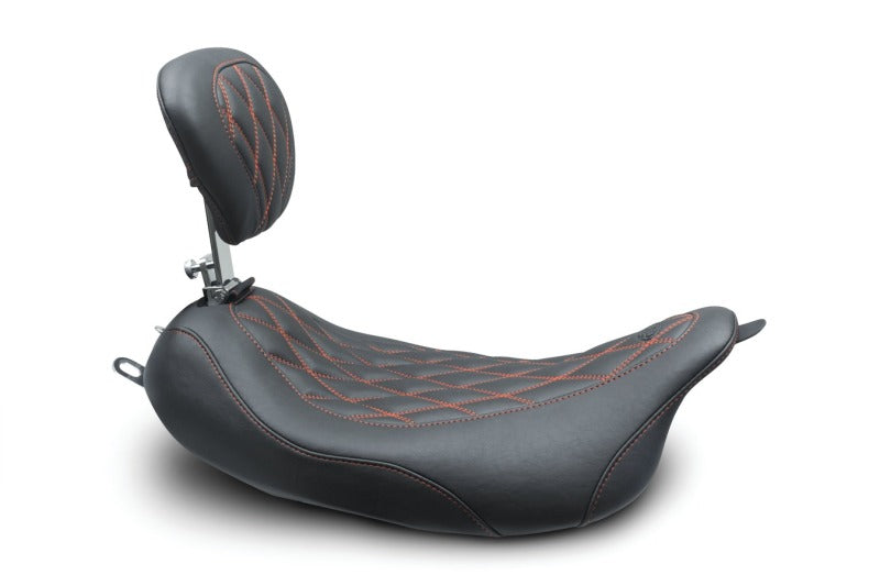 Mustang Motorcycle Wide Tripper FL Touring Passenger Seat with Driver Backrest – Red Diamond Stitch for Harley 2008-2021