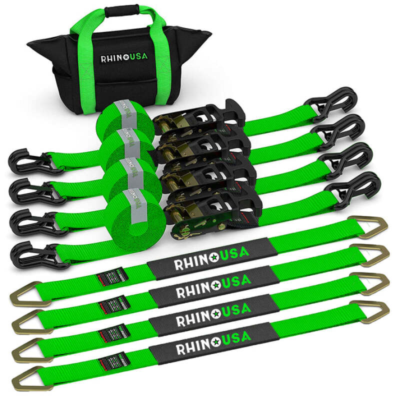 Rhino USA Heavy Duty Vehicle Tie Down Kit - Green (Part Number: 2IN-HDKIT-GRN)