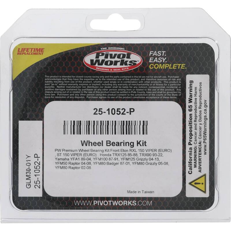 Pivot Works Premium Wheel Bearing Kit for Yamaha YFM80 Badger - Part No. 25-1052-P