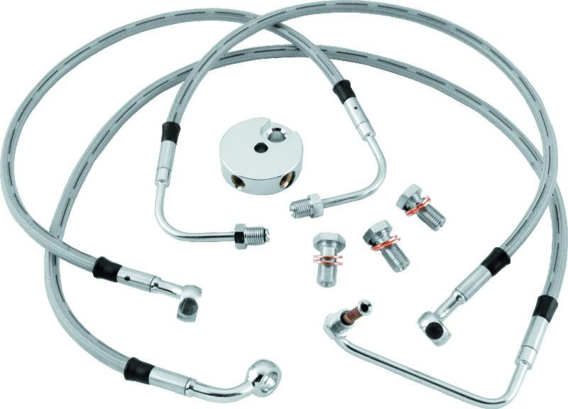 Twin Power 94-07 Harley Davidson FLHR Front Brake Line Kit with Stainless Steel Braided Hose and Chrome Fittings