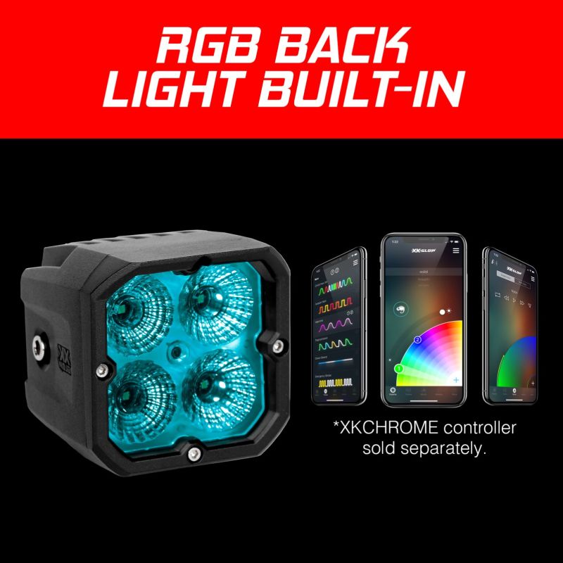 XKGLOW XKchrome 20W LED Cube Light Kit with RGB Accent and Fog Beam – Model XK065001-FO-KIT