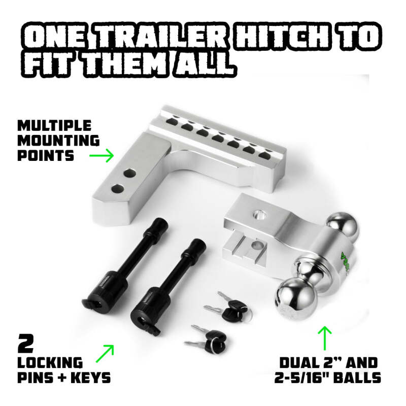 Rhino USA 6-Inch Heavy Duty Drop Hitch for 2-Inch Receiver – Silver, Part RG-HTDROP2-SVR
