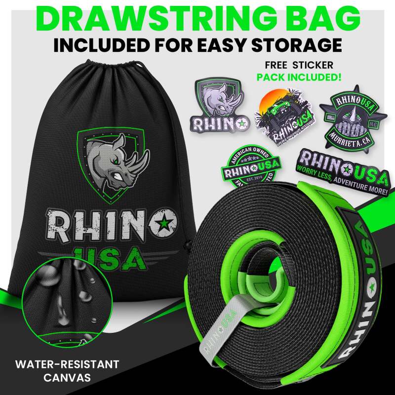 Rhino USA Recovery Tow Strap 3 Inch x 30 Feet - Heavy Duty Black Tow Strap with 31,518 lbs Break Strength