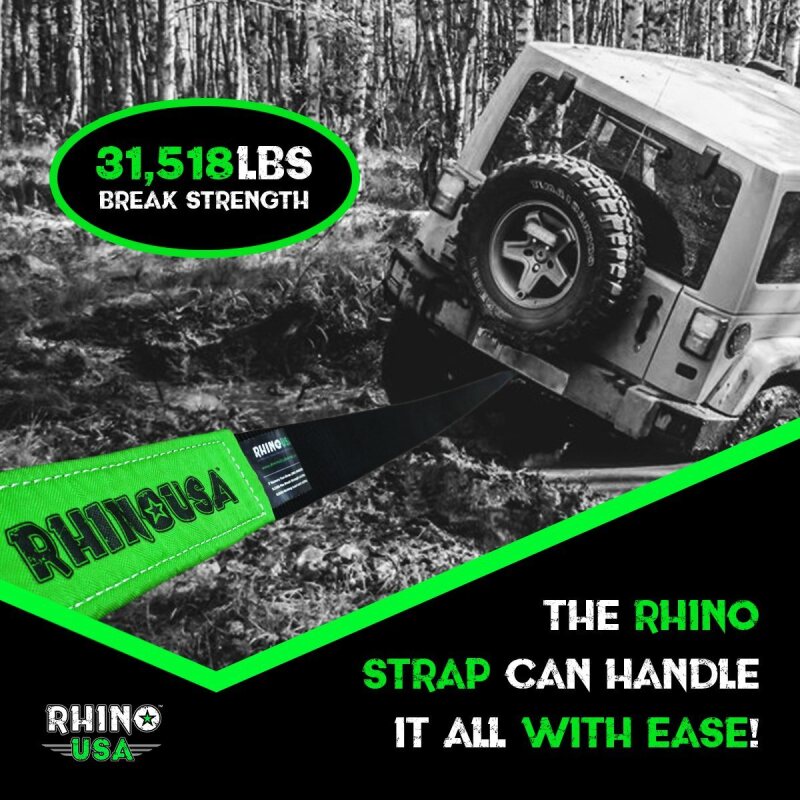 Rhino USA 20 ft Tow Strap and Hitch Receiver Combo - Heavy Duty Recovery Gear
