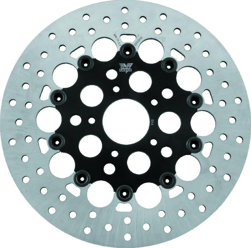 Twin Power 84-17 Big Twin Exc 11.8 and Lug Mount 84-13 XL Front 11.5 Floating Rotor with Holes in Black