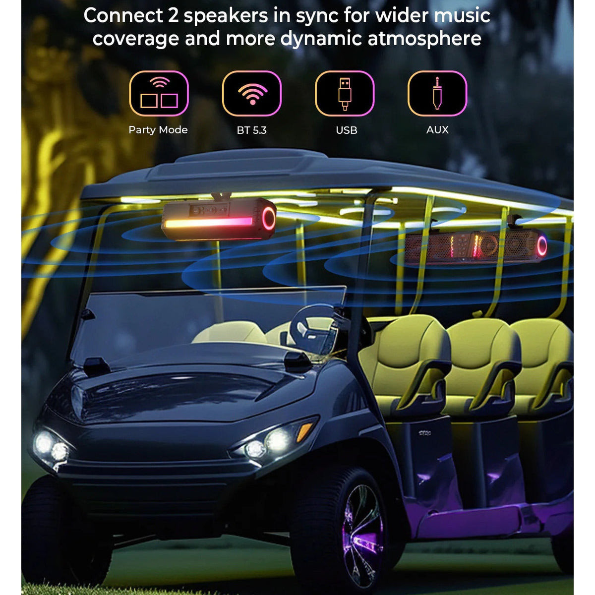 Kemimoto UTV Golf Cart Marine Boat Midnight 40 16'' RGB Bluetooth Sound Bar