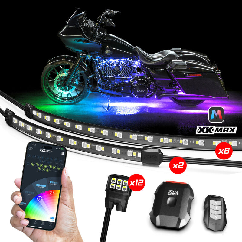 XKGLOW XKmax RGBW Motorcycle Underglow Light Kit - Customizable RGBW LED Chasing Effects with App Control and Brake Signal Sync