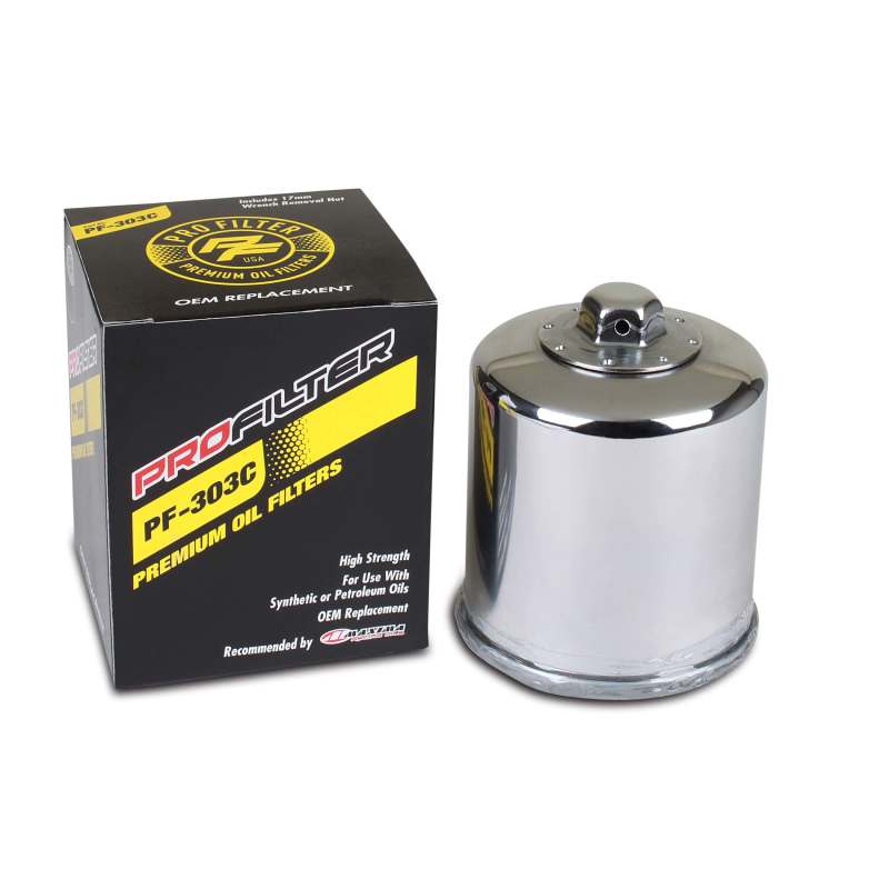 ProFilter PF-303C Premium Oil Filter for Honda, Kawasaki, Polaris, Yamaha - Chrome Spin-On Design
