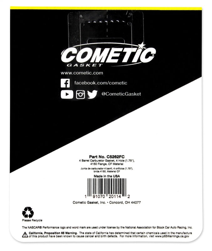 Cometic Gasket Holley 4 BBL .060 Inch Fiber Carburetor Mounting Gasket - 4 Hole, 1.750 Inch Holes