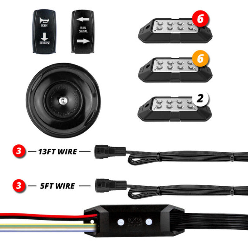 XKGLOW ATV UTV Pro DOT Street Legal Conversion Signal and Horn Kit - 6 Amber, 6 Red, 2 White Ultra Bright LED Pods