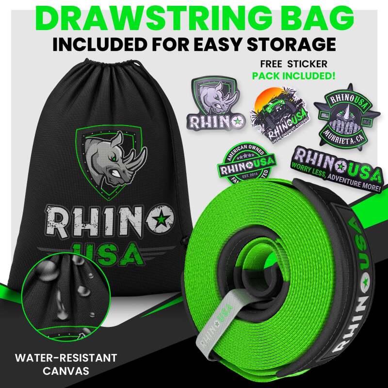 Rhino USA Recovery Tow Strap 4 Inch x 30 Feet – Heavy Duty Green Power Sports Tow Rope