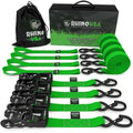 Rhino USA Heavy Duty Ratchet Tie-Down 4-Pack (Green) - 1.6 in x 8 ft
