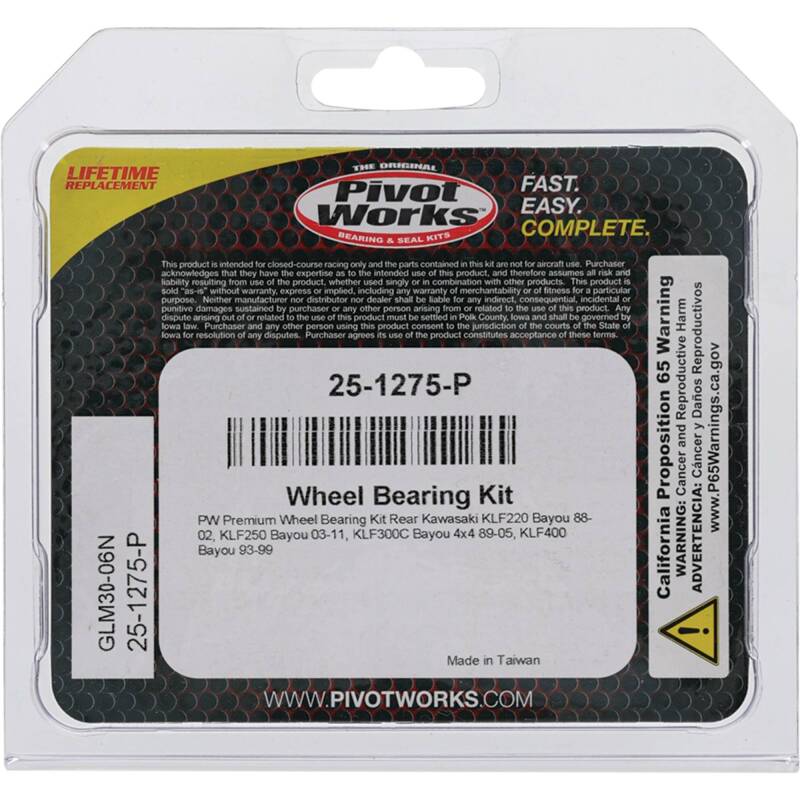 Pivot Works Premium Wheel Bearing Kit for Kawasaki KLF220 Bayou – Part Number 25-1275-P