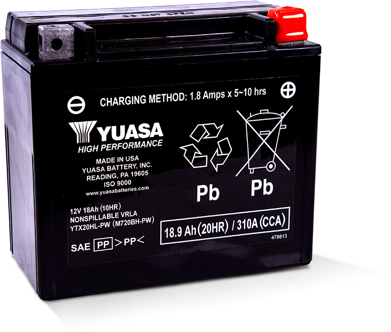 Yuasa YTX20HL-PW Maintenance Free AGM Battery for Powersports Vehicles