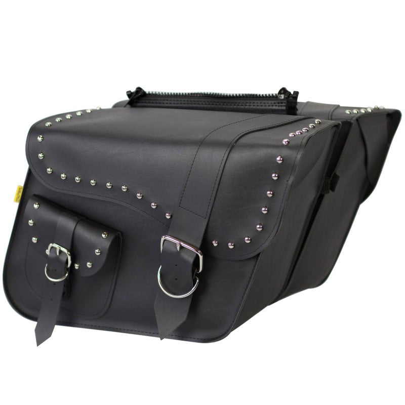Willie & Max Universal Ranger Studded Large Slant Saddlebags – Black, 16 x 11 x 6.5 inches
