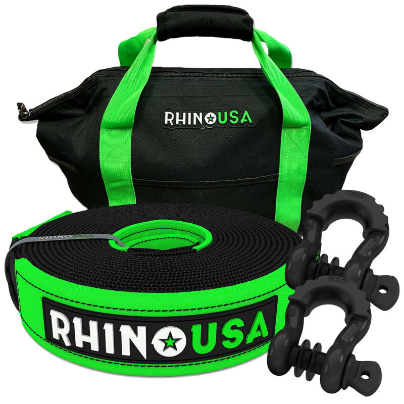 Rhino USA 30 ft Tow Strap and Shackles Combo - Heavy Duty Recovery Kit with D-Ring Shackles and Storage Bag