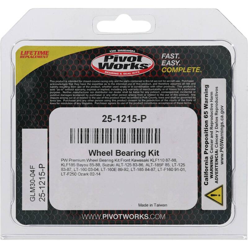 Pivot Works Premium Wheel Bearing Kit for Kawasaki KLF185 and Suzuki LT-F250