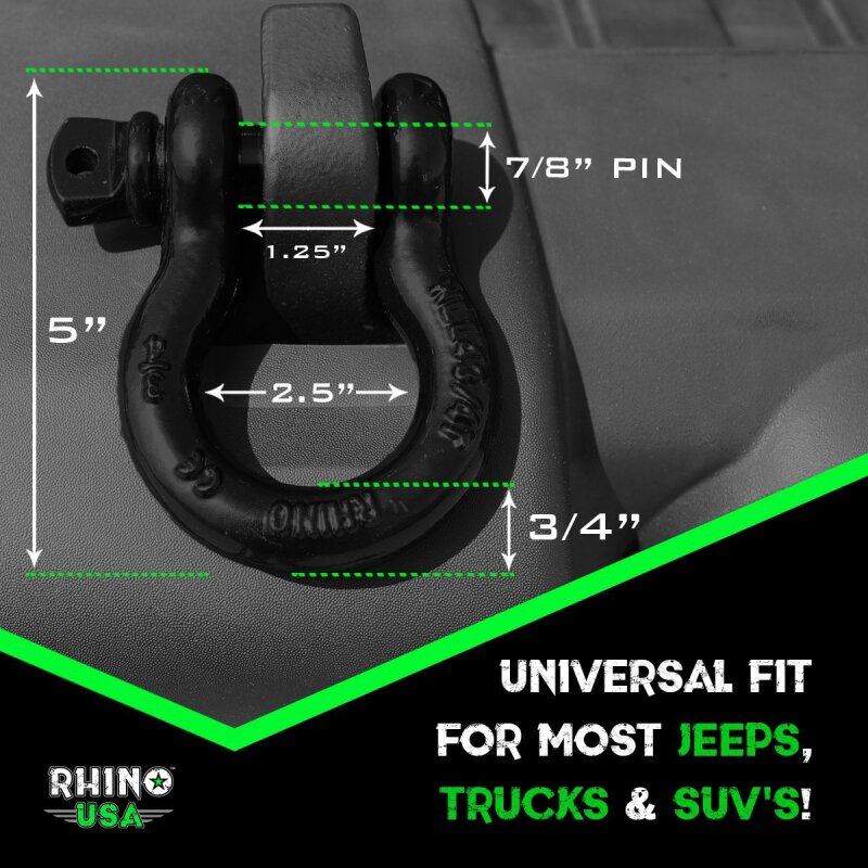 Rhino USA 30 ft Tow Strap and Shackles Combo - Heavy Duty Recovery Kit with D-Ring Shackles and Storage Bag