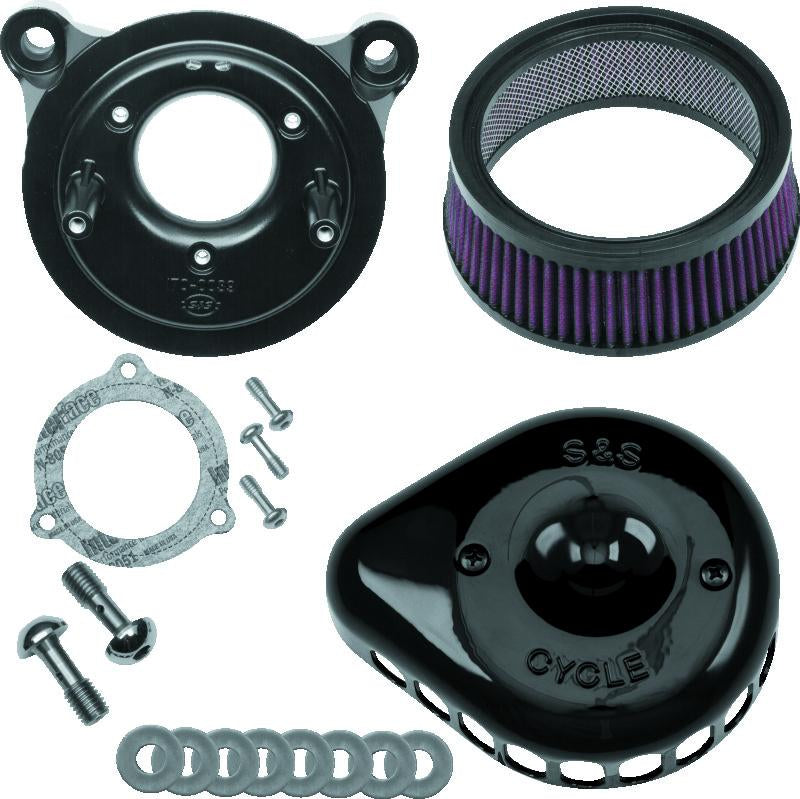 S&S Cycle 08-17 Touring and 16-17 Street Glide Stealth Air Cleaner Kit with Gloss Black Mini Teardrop Cover
