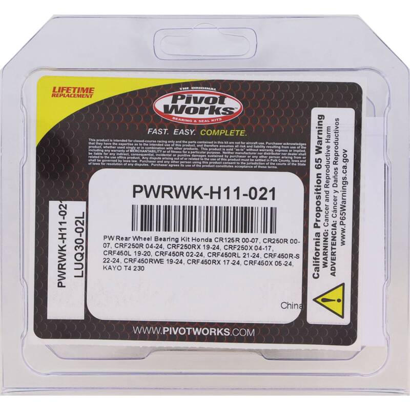 Pivot Works Rear Wheel Bearing and Seal Kit for 2000-2003 Honda CR125R and CRF450R Models