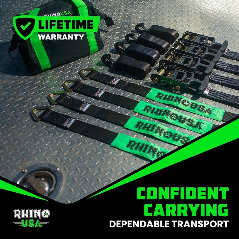 Rhino USA Heavy Duty Vehicle Tie Down Kit - Black, 2-Inch