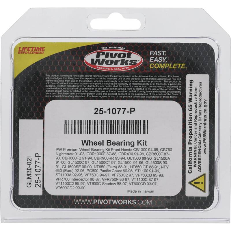 Pivot Works Premium Wheel Bearing Kit for Honda VFR700F, CBR600F, and More Part #25-1077-P