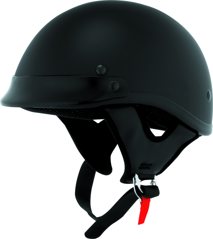 Bikers Choice Skid Lids Traditional Helmet Flat Black – XS with Visor and D-Ring Straps