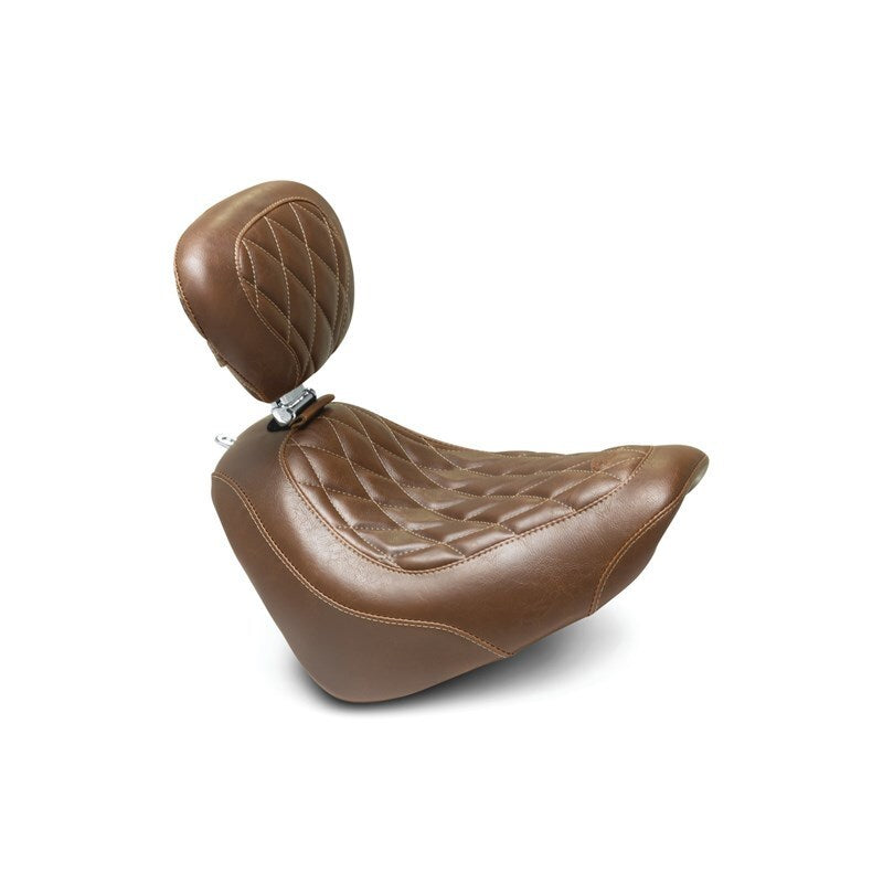 Mustang Motorcycle 18-21 Harley Fat Bob Wide Tripper Solo Seat with Driver Backrest - Brown