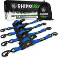 Rhino USA Retractable Ratchet Straps (4 Pack, 1 Inch x 10 Feet) - Blue